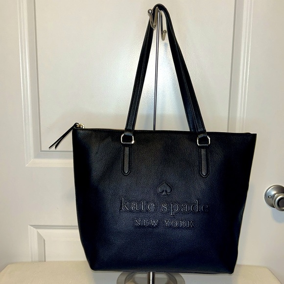 Kate Spade New York Larchmont Avenue Logo Black Leather Penny Tote Bag - Picture 3 of 17